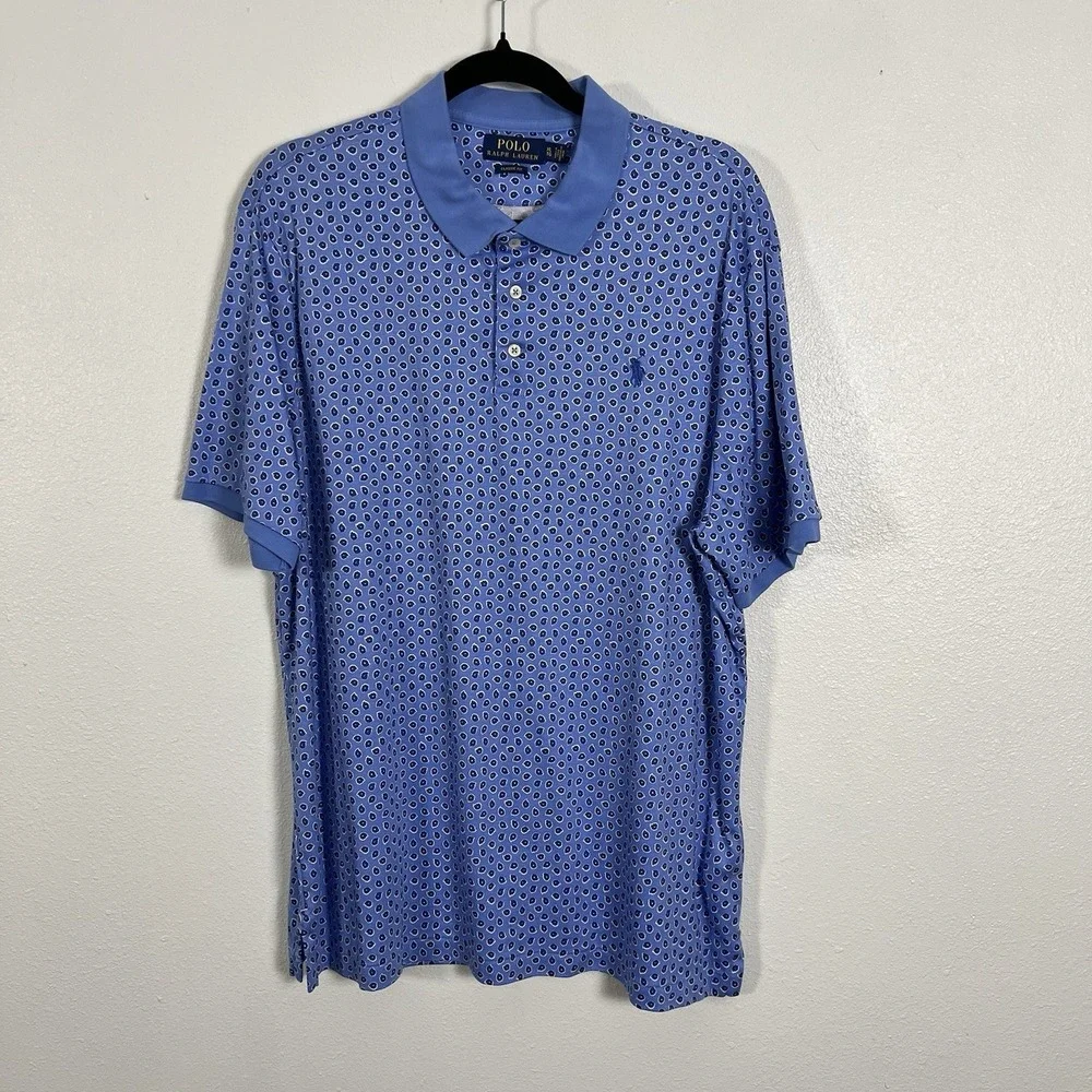 Polo Ralph Lauren‎ Classic Fit Mens Blue Paisley Print Polo Shirt XL